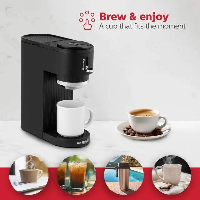 Alt view image 7 of 7 - Holstein Housewares Single Serve Coffee Maker, 2 in 1 Coffee Machine, Dual Brew, K-Cup & Ground Coffee Compatible, Reusable Filter, Fits Different Cup Sizes, One Touch Operation