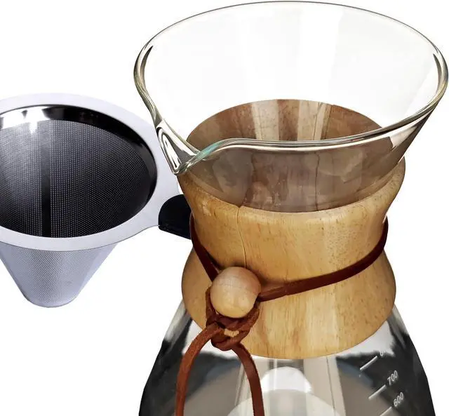 Alt view image 2 of 6 - AGOGO Pour Over Coffee Maker Glass - 6/8/10 Cup Barista Kit with 304 Stainless Filter for Home, Office, Camping, Cafes - Easy Clean Coffee Dripper Set (Rag&Brush Included) (8 Cup/28 oz-Slim Shape)