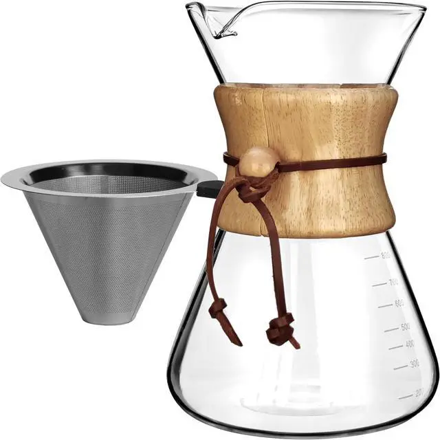 Alt view image 6 of 6 - AGOGO Pour Over Coffee Maker Glass - 6/8/10 Cup Barista Kit with 304 Stainless Filter for Home, Office, Camping, Cafes - Easy Clean Coffee Dripper Set (Rag&Brush Included) (8 Cup/28 oz-Slim Shape)