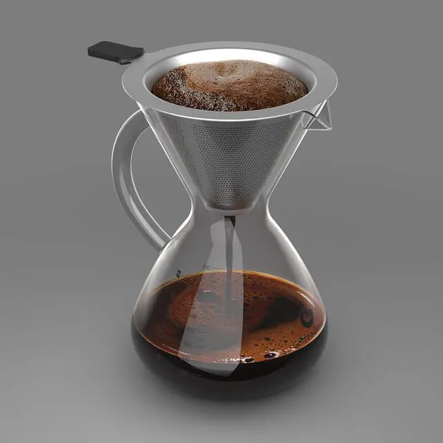Alt view image 6 of 7 - Coffee Gator Pour Over Coffee Maker - 27oz High Heat Borosilicate Glass with Reusable Stainless Steel Filter, Drip Coffee Brewer Dripper Set Carafe, 800ml Clear