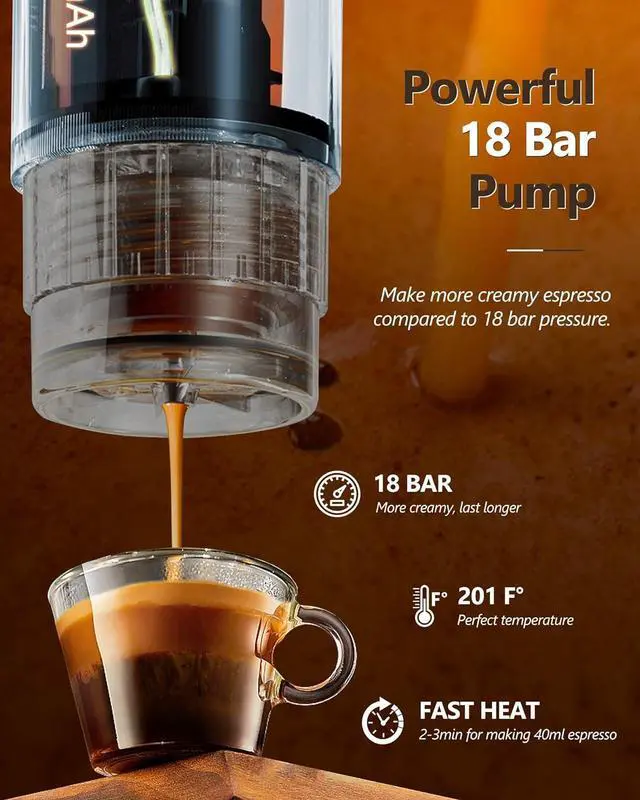 Alt view image 4 of 7 - CONQUECO Portable Espresso Machine Travel: 12v Car Coffee Maker with Battery for Camping - Small Electric - 2.5 Mins Heating - Set With Ground Coffee & NS Capsule & Handbag for RV, Hiking, Office