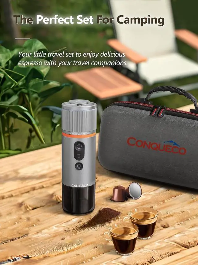 Alt view image 7 of 7 - CONQUECO Portable Espresso Machine Travel: 12v Car Coffee Maker with Battery for Camping - Small Electric - 2.5 Mins Heating - Set With Ground Coffee & NS Capsule & Handbag for RV, Hiking, Office