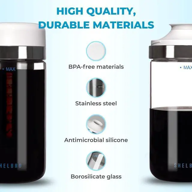 Alt view image 6 of 7 - Cold Brew Coffee Maker Set (Brewer & Carafe), Up to 12 Servings of Concentrate, Reusable Stainless Steel Dual Filter, Durable Borosilicate Glass & Spill-Proof Pouring Spout, 16.9 fl oz / 500ml