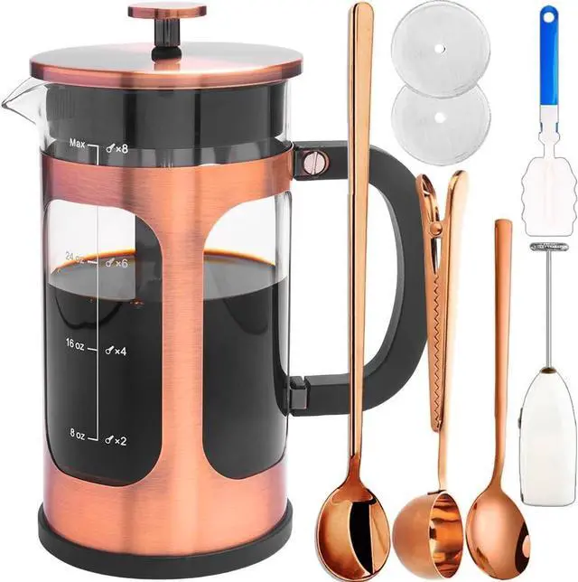 Main image of French Press Coffee Maker 8 cups 34 oz 304 Stainless Steel Coffee Press with 4 Filter Screens, Easy Clean Heat Resistant Borosilicate Glass - Free 100% BPA