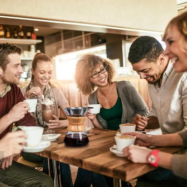 Alt view image 2 of 7 - Pour Over Coffee Maker with Reusable Stainless Steel Drip Filter, Lead-Free Borosilicate Glass Coffee Carafe with Modern Wooden Collar for 1-6Cup, Circular Clear (800ml/27oz)