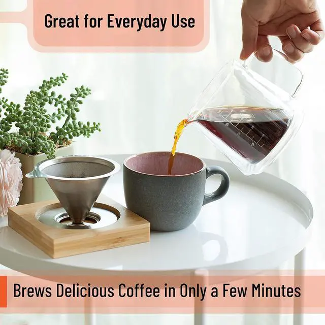 Alt view image 6 of 7 - Brew To A Tea BTaT - Pour Over Coffee Maker Set, Double Wall Glass, 16 oz, Permanent Filter, Coffee Pour Over, Manual Dripper