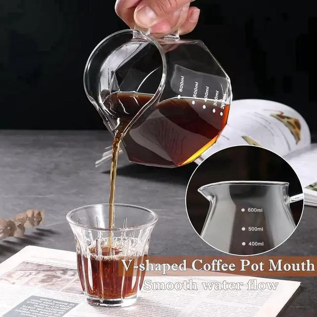 Alt view image 6 of 7 - Pour Over Coffee Maker Set 20 oz, 600 ml Borosilicate Glass Coffee Server with Glass Lid, 50 pcs Paper Filter, Walnut Handle Pour Over Coffee Dripper for Home Café Restaurant, Clear