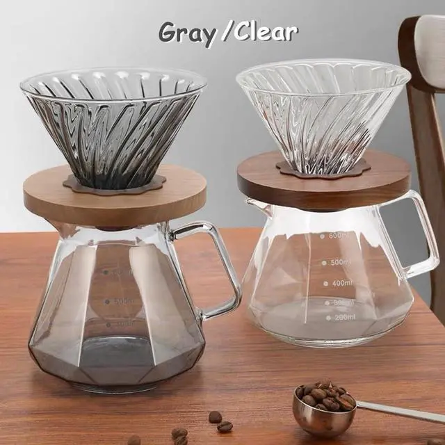 Alt view image 7 of 7 - Pour Over Coffee Maker Set 20 oz, 600 ml Borosilicate Glass Coffee Server with Glass Lid, 50 pcs Paper Filter, Walnut Handle Pour Over Coffee Dripper for Home Café Restaurant, Clear