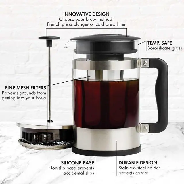 Alt view image 6 of 7 - Primula 2-in-1 Coffee Maker, Make French Press Coffee and Cold Brew Coffee in One Coffee Maker, Comfort Grip Handle, Durable Glass Carafe, Perfect 6 Cup Size
