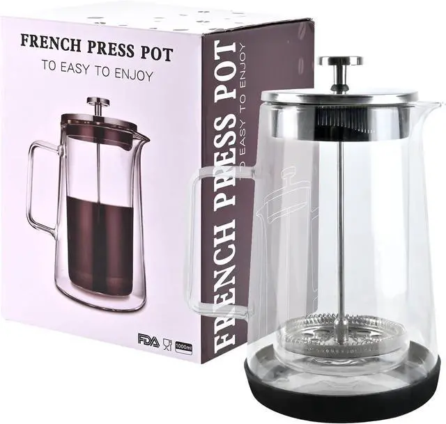 Main image of The jze Glass French Press, easy to clean glass press coffee maker, 34oz/1000ml coffee press glass, borosilicate French press, suitable for home, kitchen, office.