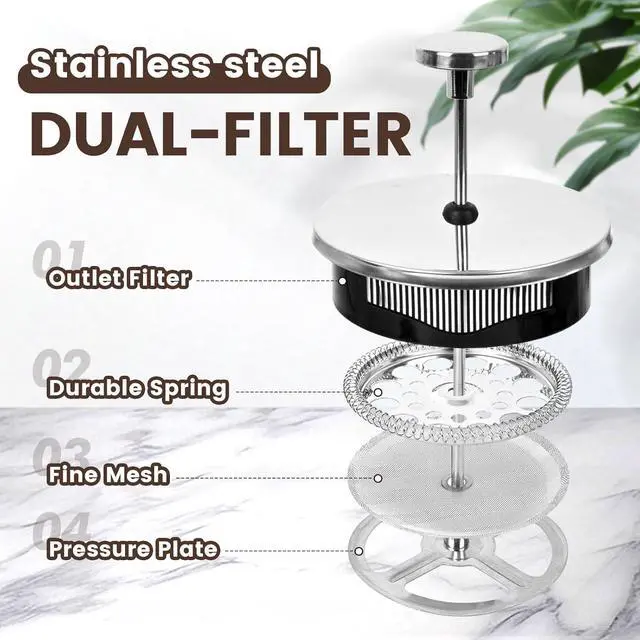 Alt view image 3 of 7 - The jze Glass French Press, easy to clean glass press coffee maker, 34oz/1000ml coffee press glass, borosilicate French press, suitable for home, kitchen, office.