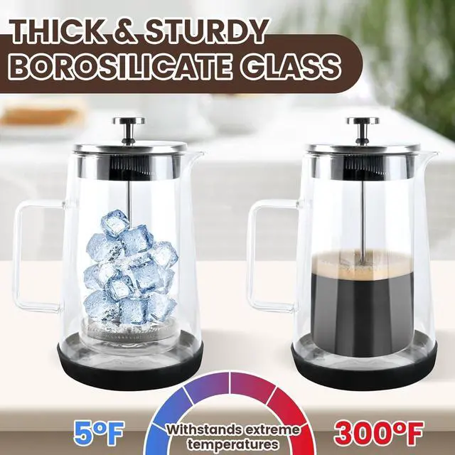 Alt view image 4 of 7 - The jze Glass French Press, easy to clean glass press coffee maker, 34oz/1000ml coffee press glass, borosilicate French press, suitable for home, kitchen, office.