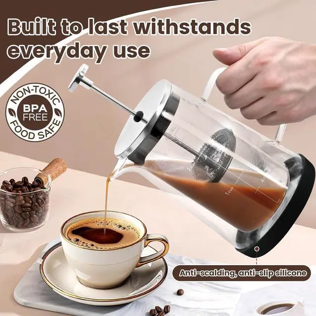 Alt view image 5 of 7 - The jze Glass French Press, easy to clean glass press coffee maker, 34oz/1000ml coffee press glass, borosilicate French press, suitable for home, kitchen, office.
