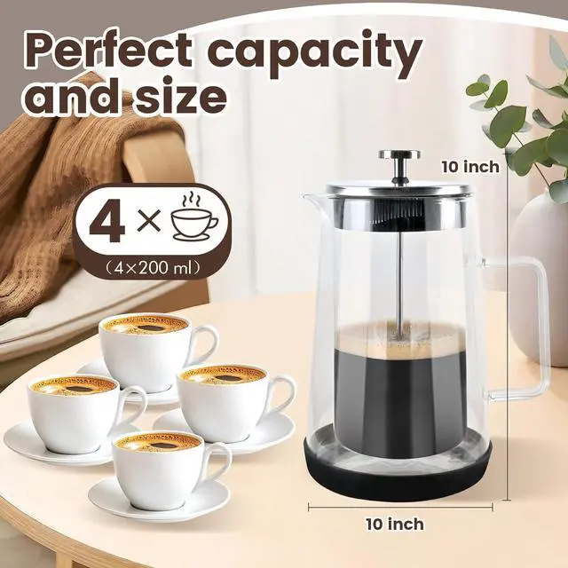 Alt view image 6 of 7 - The jze Glass French Press, easy to clean glass press coffee maker, 34oz/1000ml coffee press glass, borosilicate French press, suitable for home, kitchen, office.