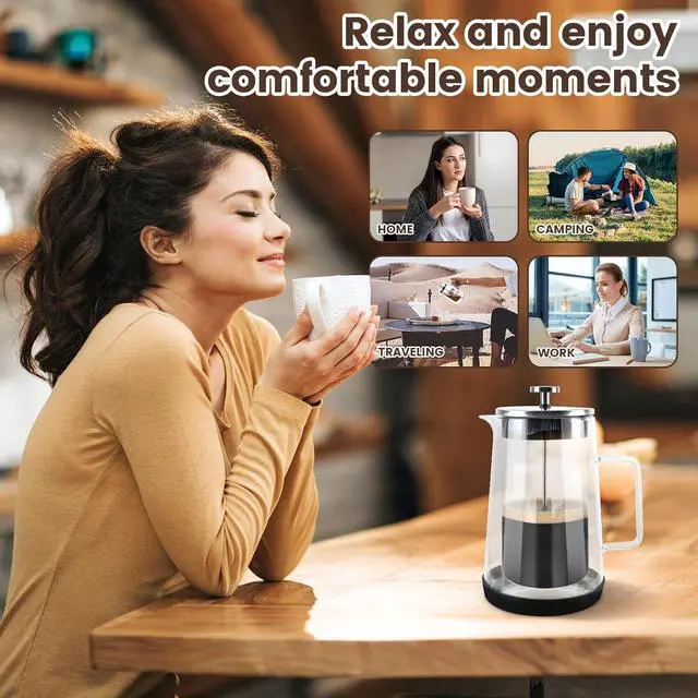 Alt view image 7 of 7 - The jze Glass French Press, easy to clean glass press coffee maker, 34oz/1000ml coffee press glass, borosilicate French press, suitable for home, kitchen, office.