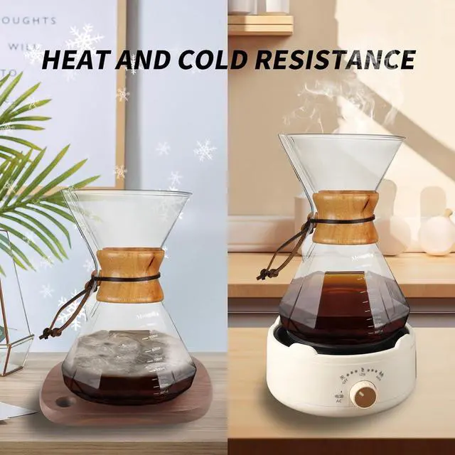 Alt view image 4 of 7 - Mongdio 34oz/1000ml Pour Over Coffee Maker with Reusable Stainless Steel Filter and Wooden Collar Holder, 6-8 Cups Borosilicate Glass Coffee Maker for Camping Home, Clear