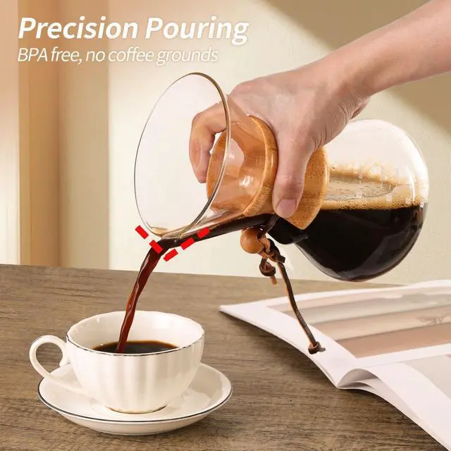 Alt view image 2 of 7 - Pour Over Coffee Maker 20 OZ, 6 Cup Borosilicate Glass Drip Coffee Maker with Reusable Stainless Steel Filter and Cork Grip for Home Café 600 ML