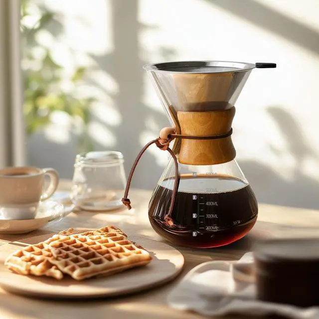 Alt view image 7 of 7 - Pour Over Coffee Maker 20 OZ, 6 Cup Borosilicate Glass Drip Coffee Maker with Reusable Stainless Steel Filter and Cork Grip for Home Café 600 ML