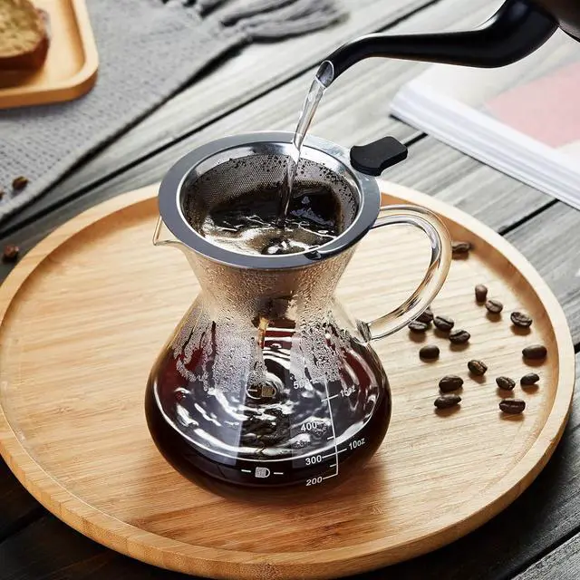 Alt view image 3 of 6 - Unbreakable - Pour Over Coffee Maker with Double Stainless Filter 17oz, Thickened Heat-Resistant Borosilicate Glass Dripper Coffee Pour Over, Stovetop Safe