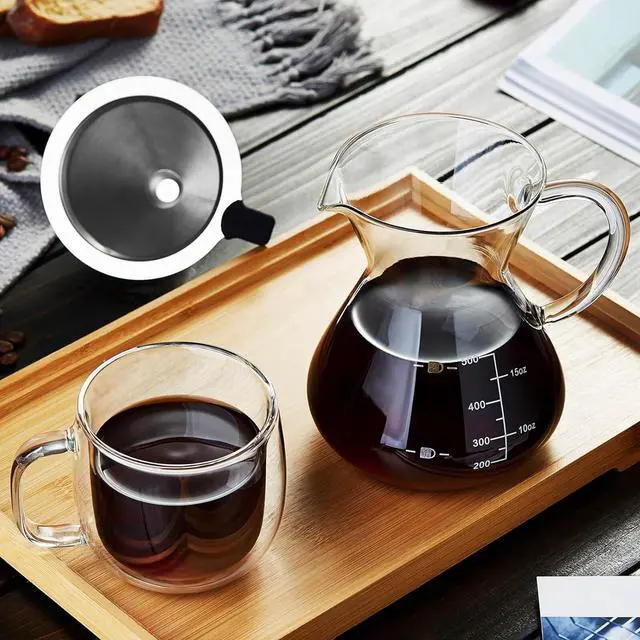 Alt view image 6 of 6 - Unbreakable - Pour Over Coffee Maker with Double Stainless Filter 17oz, Thickened Heat-Resistant Borosilicate Glass Dripper Coffee Pour Over, Stovetop Safe