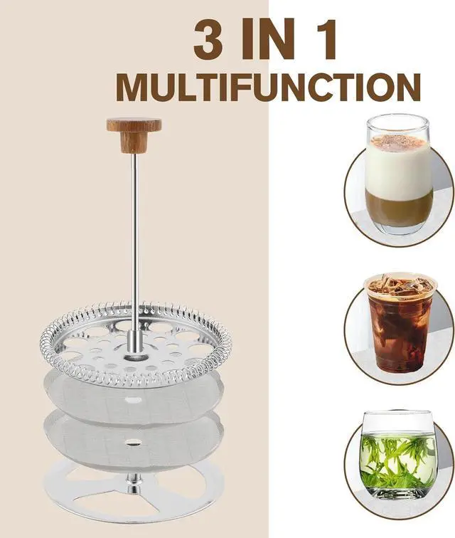 Alt view image 4 of 7 - Rorence 34oz French Press Coffee Maker, Coffee Press with Real Wood Handle & Plunger Head, Double Wall Insulation & Dual-Filter Screen, incl. replaced filters & instructions, Black