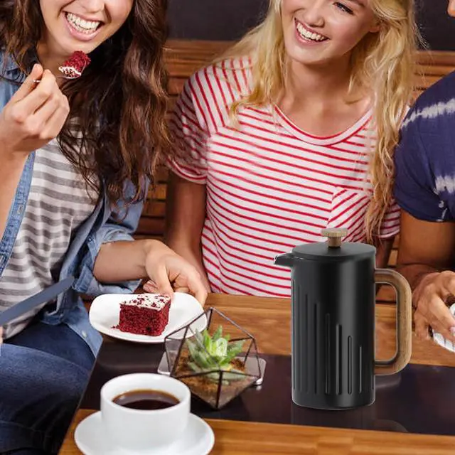 Alt view image 7 of 7 - Rorence 34oz French Press Coffee Maker, Coffee Press with Real Wood Handle & Plunger Head, Double Wall Insulation & Dual-Filter Screen, incl. replaced filters & instructions, Black