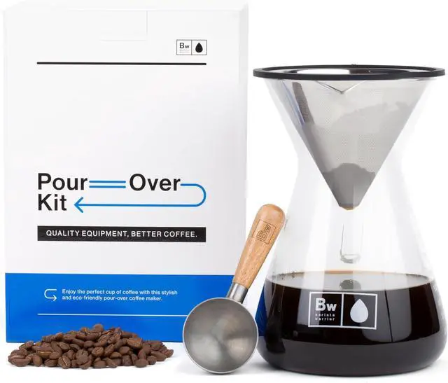 Main image of Barista Warrior Pour Over Coffee Maker Set  Pour Over Kit Includes Large Glass Carafe, Reusable Dripper Filter, and Coffee Scoop  8 Cup Drip Brewer (34oz | 1000ml)