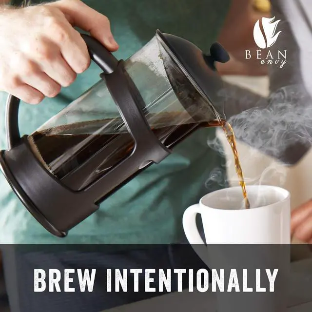 Alt view image 3 of 6 - Bean Envy French Press Coffee Maker and Milk Frother Set - 34 oz Glass Carafe Coffee Press & Drink Mixer Duo w/ Stainless Steel Stand