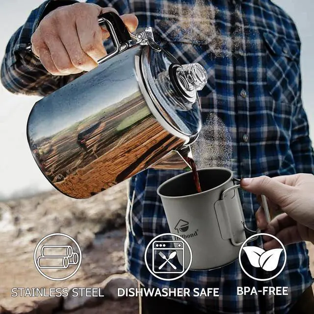 Alt view image 6 of 6 - Hillbond 9 Cup Percolator Coffee Pot, Stainless Steel, Outdoor Camping, 72.0 fl oz