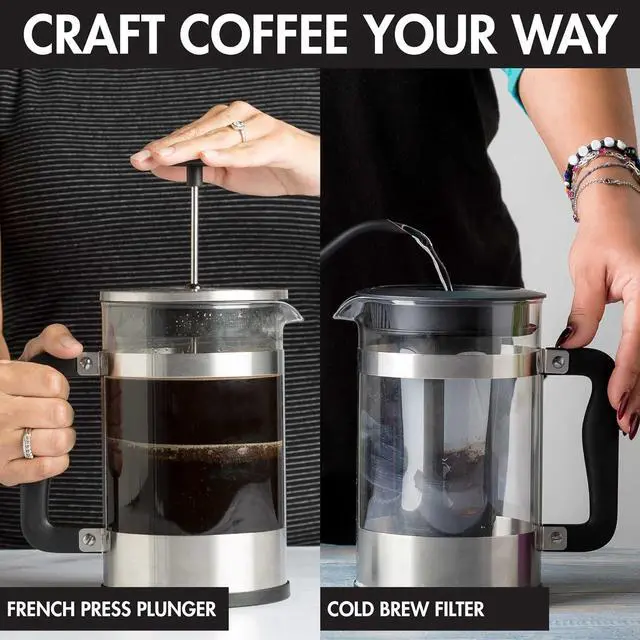 Alt view image 2 of 7 - Primula 2-in-1 Coffee Maker, Make French Press Coffee and Cold Brew Coffee in One Coffee Maker, Comfort Grip Handle, Durable Glass Carafe, Perfect 6 Cup Size