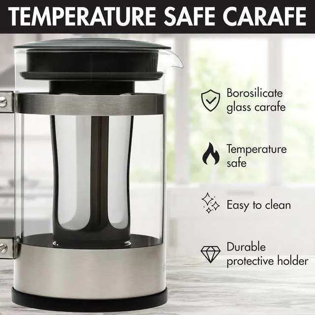 Alt view image 4 of 7 - Primula 2-in-1 Coffee Maker, Make French Press Coffee and Cold Brew Coffee in One Coffee Maker, Comfort Grip Handle, Durable Glass Carafe, Perfect 6 Cup Size
