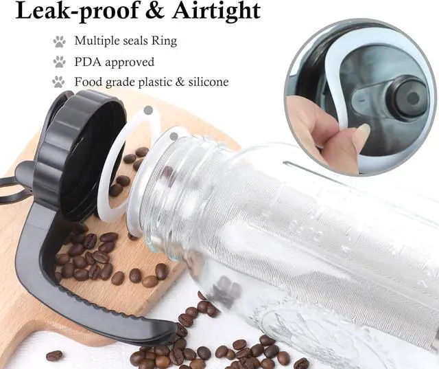 Alt view image 3 of 7 - Cold Brew Coffee Maker Half Gallon 2 Set Glass Mason Jar Pitcher With Spout Lid Filter 2 Quart Wide Mouth Iced Tea Brewing Jug Heavy Duty Handle Airtight & Leak-Proof Pitcher For Fridge Sun Tea 64 OZ