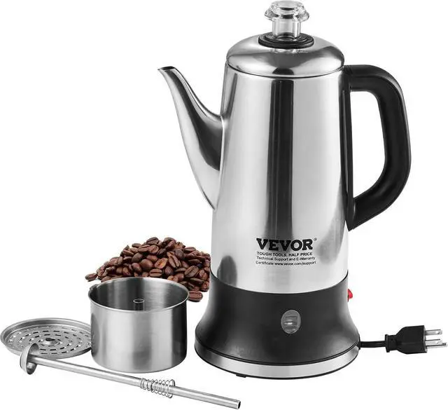 Main image of VEVOR Electric Percolator Coffee Pot 12-Cup, 304 Stainless Steel Coffee Percolator, 1000W, Automatic Keep-Warm & Split Power Base