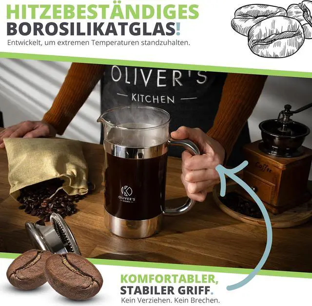 Alt view image 3 of 6 - Oliver's Kitchen ® Premium French Press Cafetiere Coffee Maker - Thermal Insulated Double Wall - Stainless Steel 1 Liter