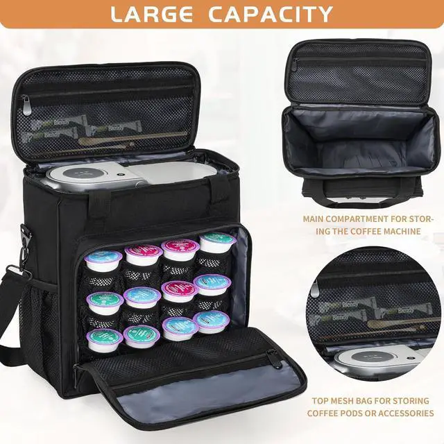 Alt view image 2 of 7 - Coffee Maker Carrying Bag Compatible with Keurig K-Mini or K-Mini Plus, Single Serve Coffee Brewer Portable Storage Bag with Extra Pockets, Storage Tote Case With Shoulder Strap