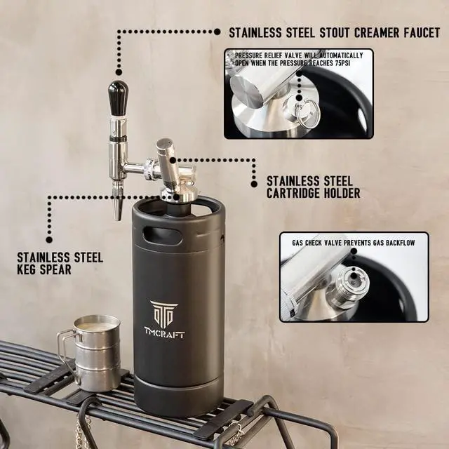 Alt view image 4 of 7 - TMCRAFT 128oz Nitro Cold Brew Coffee Maker, Home Brew Coffee Keg with Stainless Steel Stout Creamer Faucet & Pressure Relieving Valve