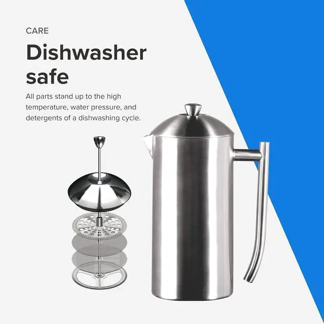 Alt view image 6 of 7 - Frieling Double-Walled Stainless-Steel French Press Coffee Maker - 44 Oz Insulated Coffee Press - Large Stainless Steel French Press for Sediment-Free Brewing for Home & Travel