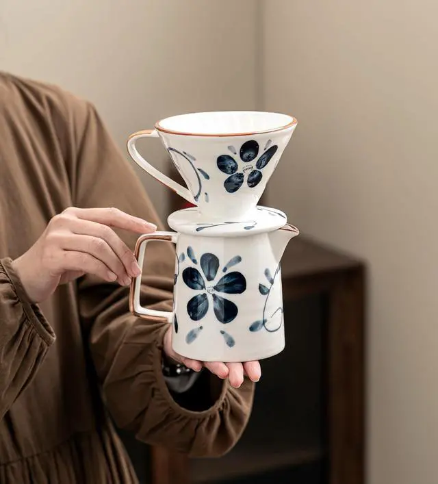 Alt view image 2 of 7 - Pour Over Coffee Maker,Ceramic Coffee Maker With 40 pcs V60 Paper Filter15oz/450ml Pour Over Coffee Dripper (Blue and white, V02)