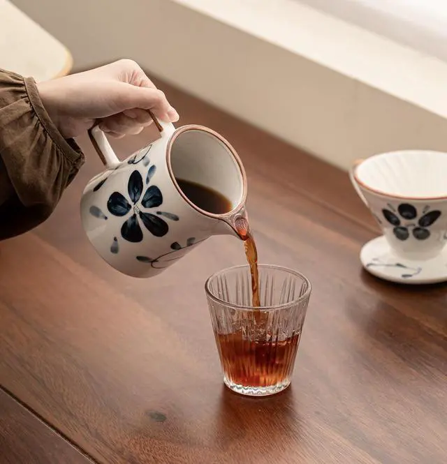 Alt view image 6 of 7 - Pour Over Coffee Maker,Ceramic Coffee Maker With 40 pcs V60 Paper Filter15oz/450ml Pour Over Coffee Dripper (Blue and white, V02)