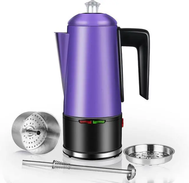 Main image of HOMOKUS Electric Coffee Percolator 12 CUPS Percolator Coffee Pot Stainless Steel Percolator Coffee Maker with Clear Knob Cool-touch Handle Auto Keep Warm Function (Purple)