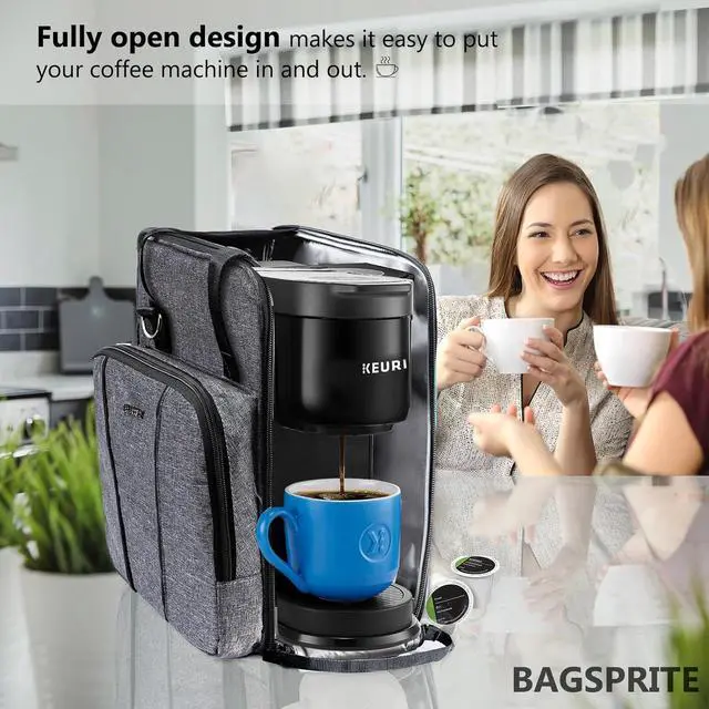 Alt view image 6 of 7 - BAGSPRITE Coffee Maker Travel Bag Compatible with Keurig K-Express Coffee Maker, K-Iced Single Serve Coffee Brewer Carrying Case with Multiple Pockets for K-Cup Pods, Storage Bag With Shoulder Strap