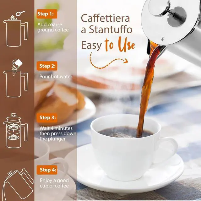 Alt view image 4 of 7 - 34oz French Press Coffee Maker, 1000ml Stainless Steel Double Insulated Cafetiere 8 Cup Espresso Coffee Press, Portable Coffee Plunger Pot for Home, Office, Camping