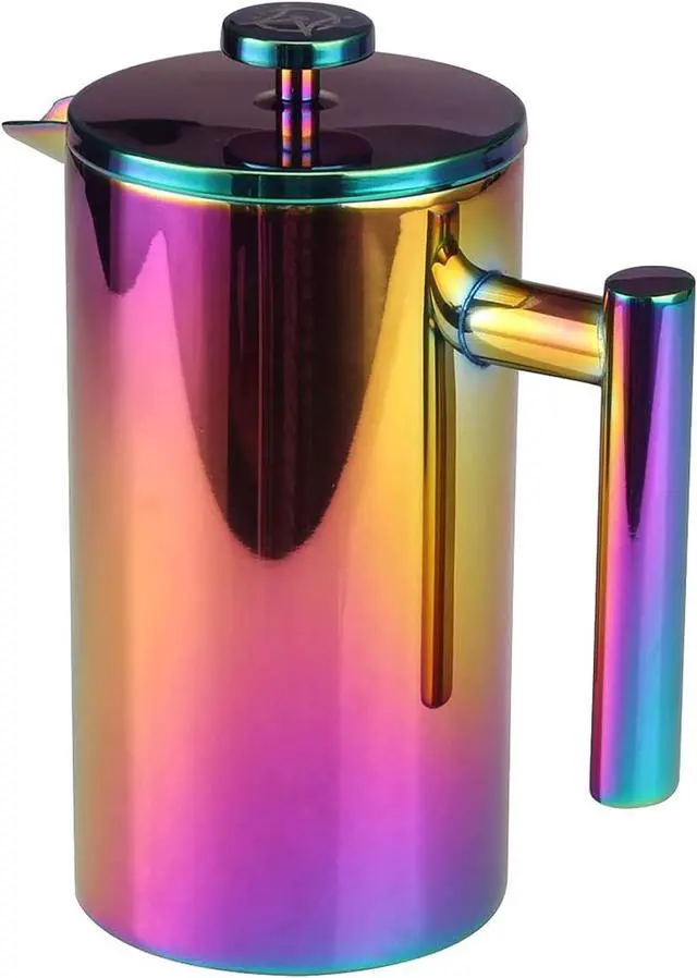 Alt view image 2 of 6 - French Press Coffee Maker  Stainless Steel Coffee Maker Double Walled French Press Rainbow 34oz/1L