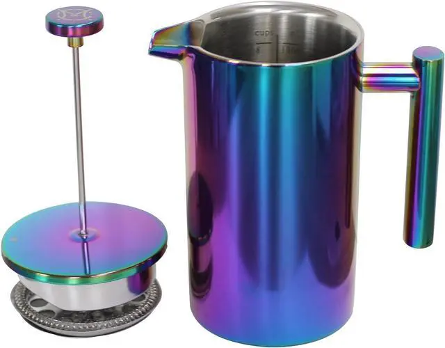 Alt view image 5 of 6 - French Press Coffee Maker  Stainless Steel Coffee Maker Double Walled French Press Rainbow 34oz/1L
