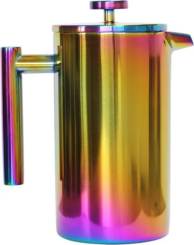 Alt view image 6 of 6 - French Press Coffee Maker  Stainless Steel Coffee Maker Double Walled French Press Rainbow 34oz/1L