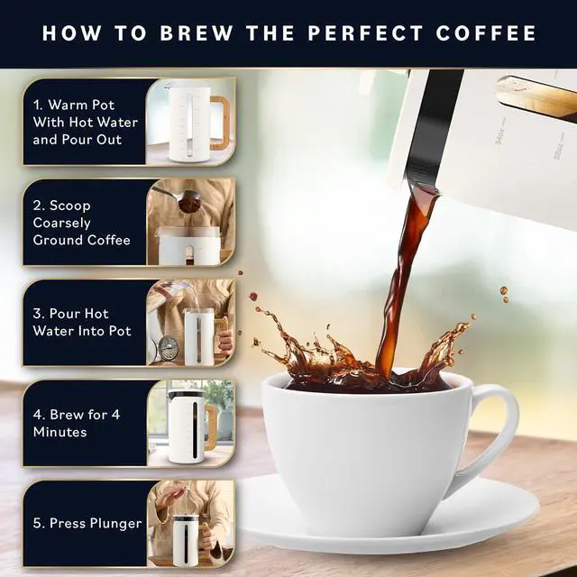 Alt view image 6 of 7 - Home Hero French Press Coffee Maker - 34 oz Coffee Press with Bamboo Wood Handle, Heat Resistant Thick Borosilicate Glass French Presses, 4 Layer Filter, French Press Stainless Steel (Light Cream)