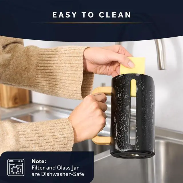 Alt view image 7 of 7 - Home Hero French Press Coffee Maker - 34 oz Coffee Press with Bamboo Wood Handle, Heat Resistant Thick Borosilicate Glass French Presses, 4 Layer Filter, French Press Stainless Steel (Light Cream)