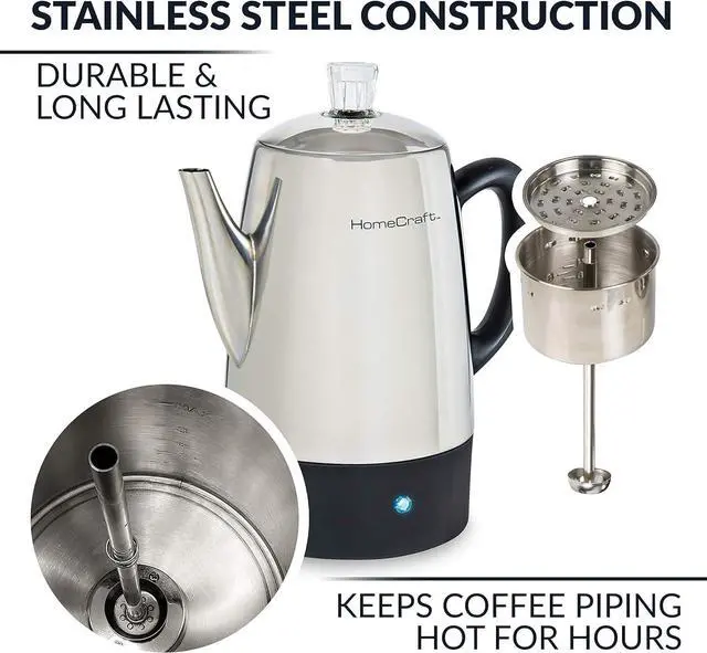 Alt view image 3 of 7 - Homecraft HCPC10SS 10-Cup Stainless Steel Coffee Maker Percolator, Easy-Pour Spout, LED Indicator Light, Keep Warm Function