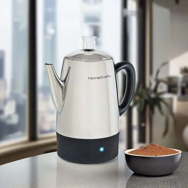 Alt view image 4 of 7 - Homecraft HCPC10SS 10-Cup Stainless Steel Coffee Maker Percolator, Easy-Pour Spout, LED Indicator Light, Keep Warm Function