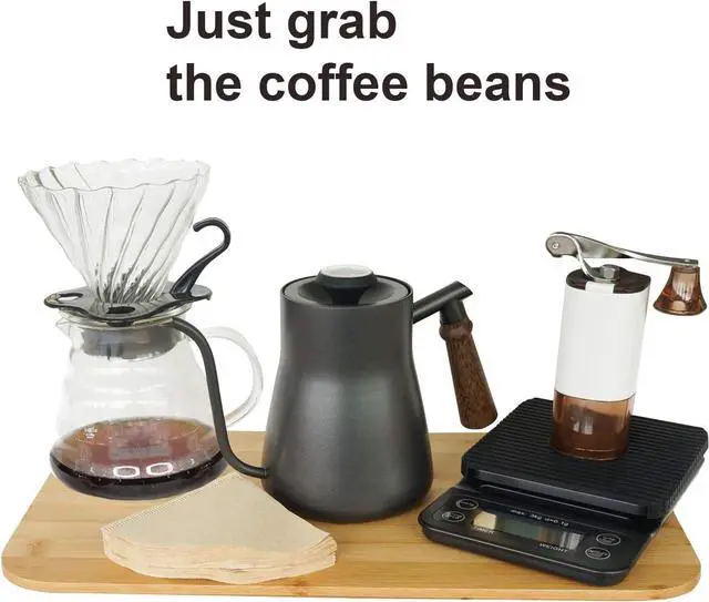 Alt view image 2 of 7 - Pour Over Coffee Maker Set Coffee Kettle Scale Server Dripping Cup Bean Grinder Filter Paper Ceramic Cup ALL in 1 Great Portable Metal Box for Traveling Excellent Coffee Gift